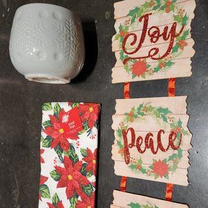 3 pc Christmas decorations snowflake flowerpot poinsettia hand towel wall hangin